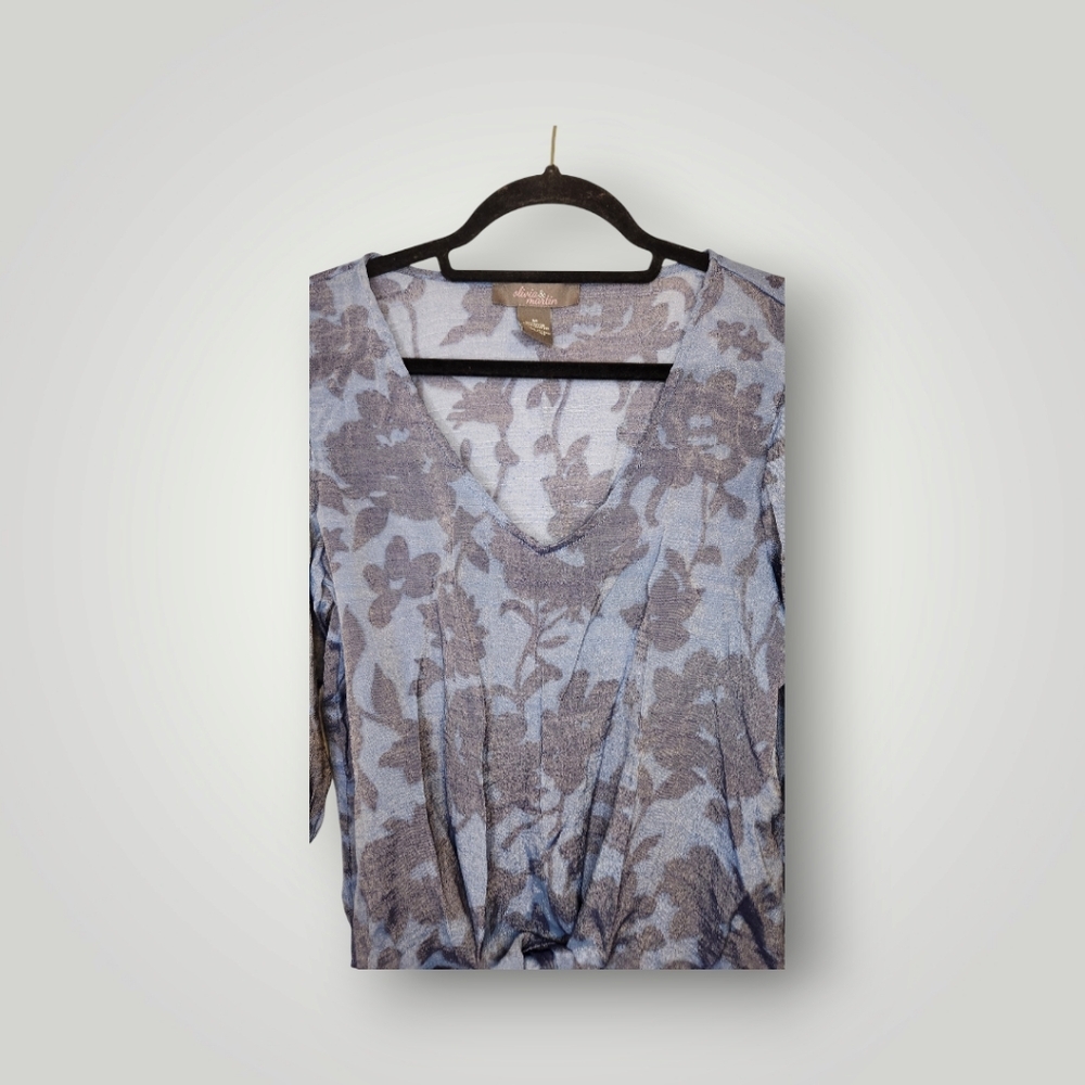 Olivia & Martin M Blue floral Lined Flowy Casual Business Occasion Top - Picture 13 of 14